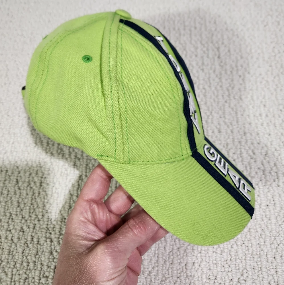 VTG TOMMY GEAR Green Navy Blue w White Letters Adjustable Hat Hilfiger Rare